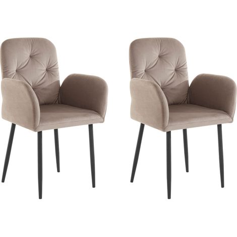 Mila-Ensemble de 2 chaises de salle à manger rembourrées en velours brun clair