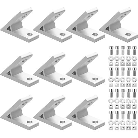 Équerre de Fixation, 10pcs Joint à Angle Droit 3030 Équerre de Coin 45° Petite Équerre Métal en Aluminium Joint Angle Entretoises avec vis (1/5)
