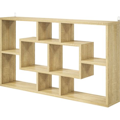 Étagère murale décorative en chêne, avec 8 compartiments pour CD et bibliothèque (8 pièces), dimensions 85 x 14,5 x 47,5 cm. (1/5)