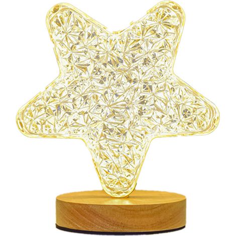 Ortviai Lampe de chevet romantique dimmable en PS et bois avec lumière LED chaude 3 W – Style étoile (1/5)