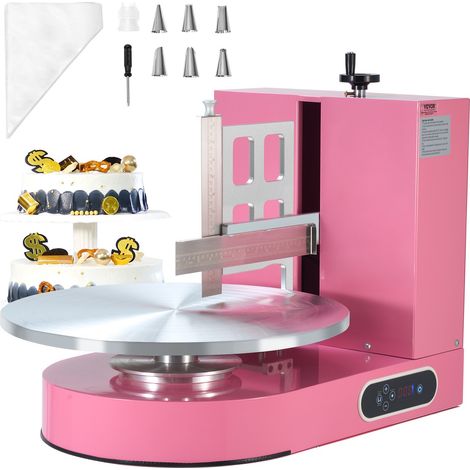 Machine à Glacer les Gâteaux 4-16 pouces, Machine à Lisser Crème à Faible Bruit, Plateau Tournant avec Grattoir Réglable, Vitesse de Rotation de 25 à 320 tr/min, Lisseur pour Pâtisserie, Rose (1/5)