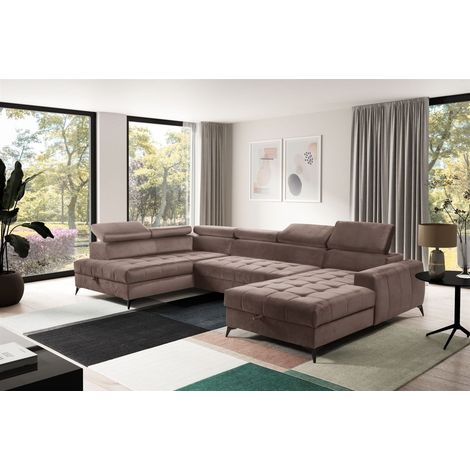 Wohnlandschaft Schlafsofa AGNESA Stoff Salvador Braun Ottomane Rechts (1/5)