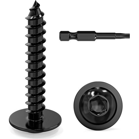 Lot de 50 vis à tôle 4,2 x 25 mm à tête plate en acier inoxydable noir avec disque Torx Vis autotaraudeuses à bois à tête bombée Filetage complet avec foret (1/5)