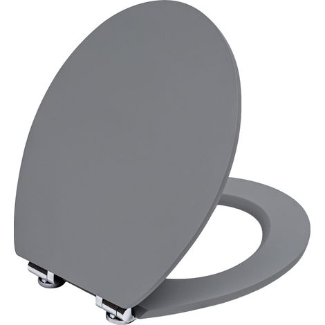 TODOT Abattant WC avec Frein de Chute Silencieux, Lunette de Toilette en Bois MDF, Revêtement Caoutchouc Doux au Toucher, Charnières Ajustables, Compatible Cuvette O, Capacité jusqu'à 175 kg (Gris)