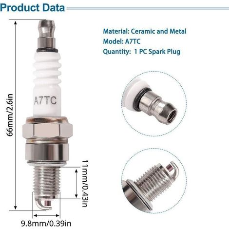1 A7TC spark plug, lawnmower spark plug, spark plug with solid connection as a replacement for A7TC, for 50cc, 70cc, 90cc, 125cc, 150cc 4-stroke ATV, pit bike, dirt bike, go-kart, moped--DTEKGAZ (1/3)