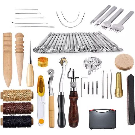 28-teiliges DIY-Lederhandwerks-Werkzeugset zum Nähen, Schnitzen, Bedrucken und für handgefertigte Lederarbeiten