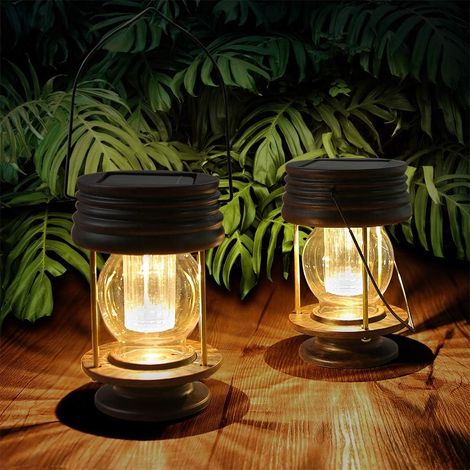 Lot de 2 mini lanternes solaires étanches – Blanc doux – 13,7 cm – pour la décoration du jardin et de la terrasse (1/4)