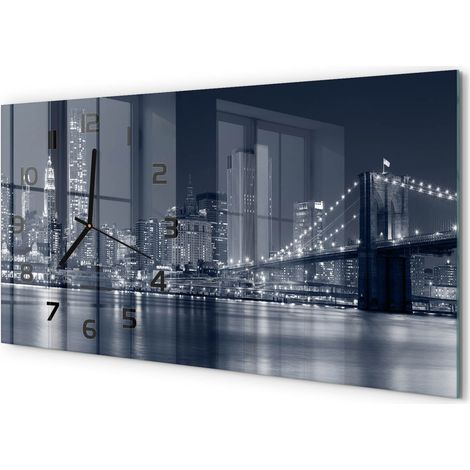 Grande Horloge Murale Salon 60x30 cm Verre Trempé Mouvement Silencieux Manhattan, New York (1/5)
