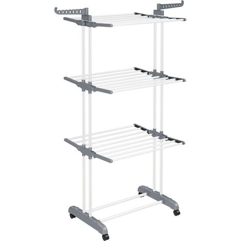 1 séchoir à linge 4 niveaux, mobile avec roulettes, pliable, 63,5x128x173 cm, grande capacité 35 kg, usage intérieur/extérieur (1/5)