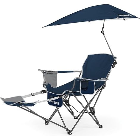 Chaise Longue 3 Positions avec Parasol Amovible, 66 cm, 1 Pack, Idéale pour Camping, Plage et Détente en Plein Air, Design Léger et Portable - Bleu Nuit (1/4)