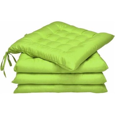 Coussin de Chaise - Lot de 4 Coussins Carrés avec Attaches pour Chaises Intérieur ou Extérieur 40 x 40 cm, Vert Pomme