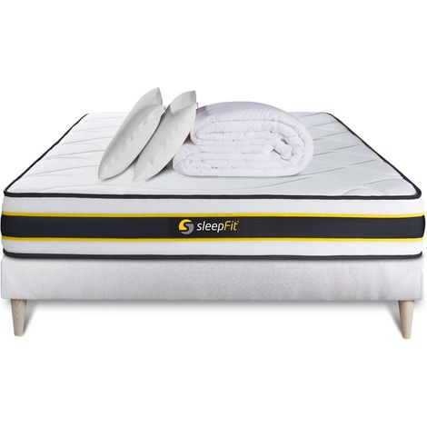 Komplettpaket Bett - Matratze 140x200 cm + Boxspringbett mit Lattenrost (im Set) + 2 Kopfkissen + Bettdecke - Flexy (1/5)