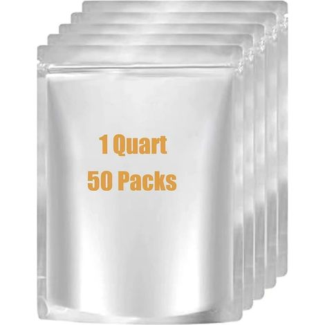 50 sachets Mylar de 1 litre, sachets Mylar pour la conservation des aliments, 15 x 21,5 cm, fermeture éclair, pour la conservation à long terme des aliments