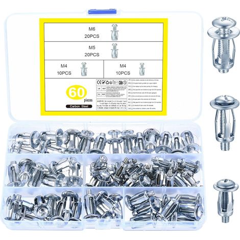 60 Pcs pour Cheville Placo Charge Lourde, M4 M5 M6 Cheville Brique Creuse, Chevilles à Cavité, Cheville Parpaing Creux, Cheville Expansion de Métallique, Ancrages pour (60 pièces écrou pétale) (1/5)