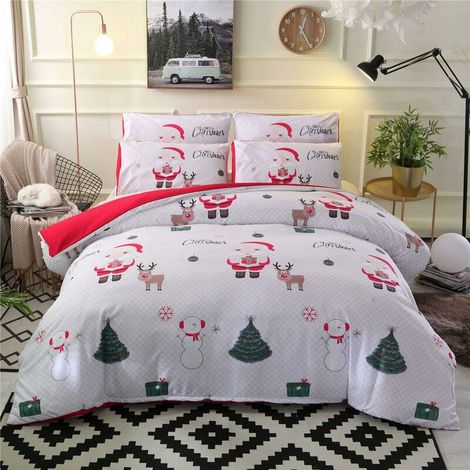 Christmas Duvet Cover Set Queen White Santa Claus Deer Tree Printed Bedding Quilt Cover Sets for New Year 175230cm (1/5)