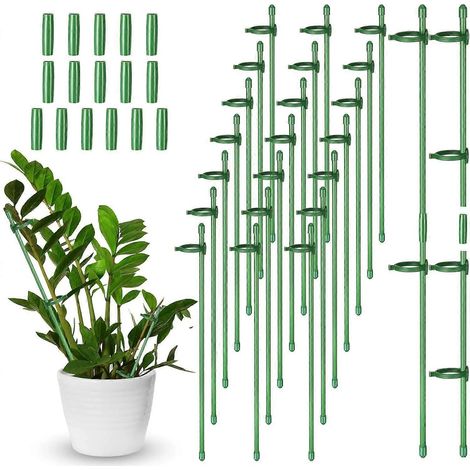 30 tuteurs de support réglables pour plantes, tuteur de 30 cm pour anneaux de support de plantes de jardin avec 60 pinces et 15 tubes de connexion (1/5)
