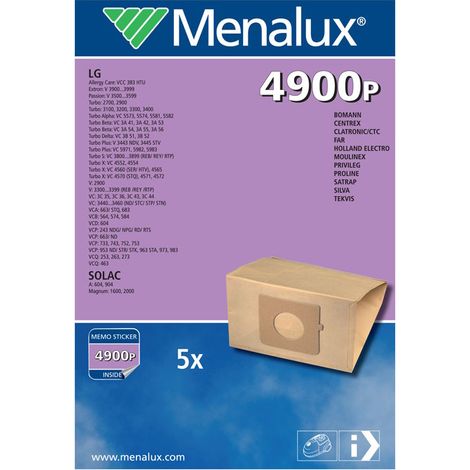 Menalux 5x sacchi aspirapolvere per LG Solac Moulinex Satrap Turbo VCP Clatroni (1/2)