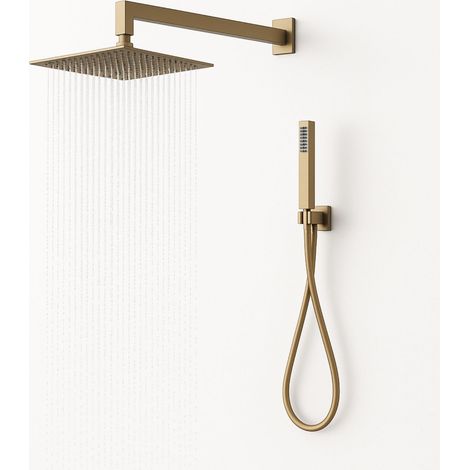 Set per doccia soffione quadro in acciaio inox 25x25 millimetri color oro finitura- oro matt satinato - confezione 1 (1/5)