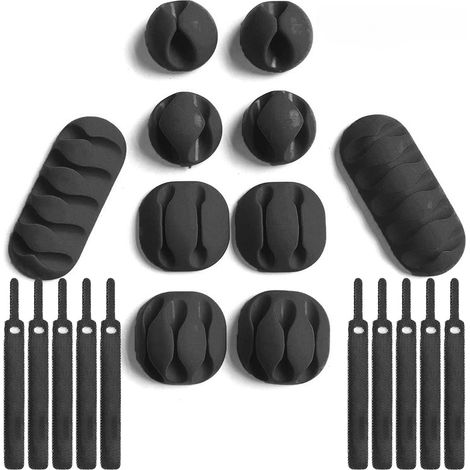 Kit 20 pièces Gestion câbles, Supports fentes et Attaches auto-adhésives, Néoprène durable pour USB Audio Bureau (1/5)