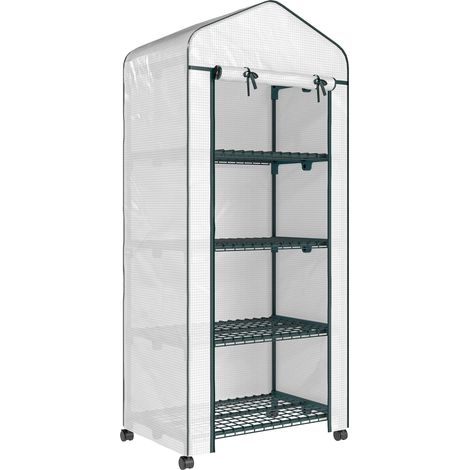 GagaSerre de jardin balcon étagère serre 4 niveaux 69 x 50 x 165 cm acier époxy bâche amovible PE haute densité blanc (1/5)
