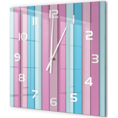 Grande Horloge Murale Carrée Facile à Lire en Verre Silencieuse Salon Cuisine Bureau Rayures colorées 60x60 cm (1/5)