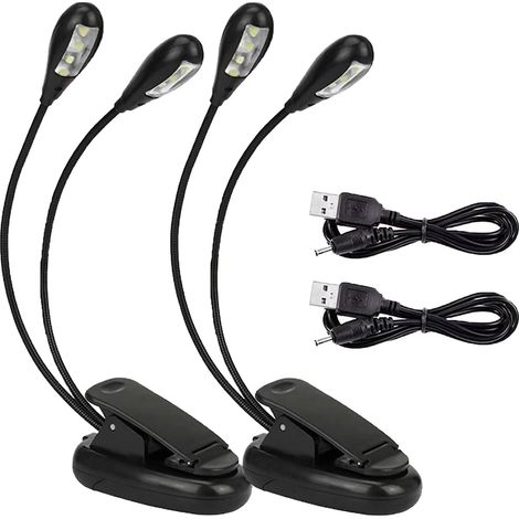 Lot de 2 lumières LED pour partitions, 8 lumières LED avec câble USB, luminosité réglable à 2 niveaux, convient pour support de piano, bureau, pupitre (1/5)