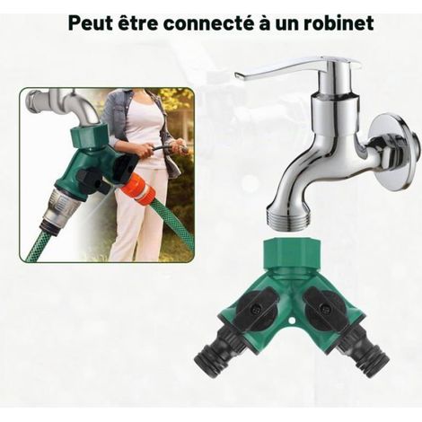 Lot de 2 raccords tuyau d'arrosage en forme de Y avec robinet 3 voies pour jardin, raccordement polyvalent pour arrosage extérieur (1/5)
