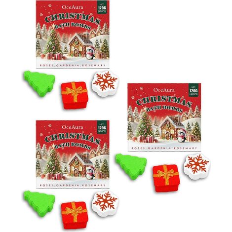 Coffret de 3 bombes de bain de Noël pour enfants et femmes, cadeau d'aromathérapie relaxant, hydratant, parfum floral pour un spa à domicile et les fêtes. (1/5)