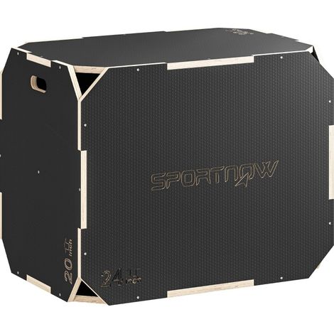 CHICFURN Plyo Box 3 en 1 de madera negra 76 x 61 x 51 cm para fitness en casa y exterior (1/5)