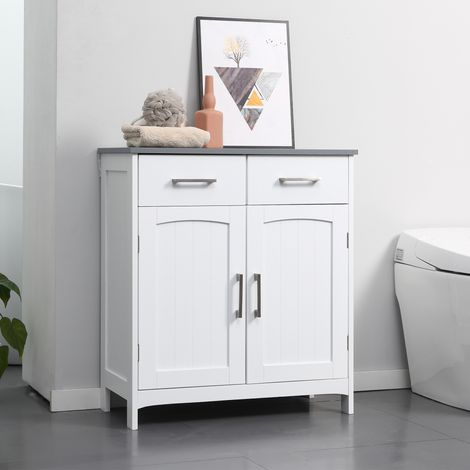 Meuble de salle de bain avec 2 portes, 2 tiroirs et une étagère réglable, en MDF, 68 x 33 x 76 cm (1/5)