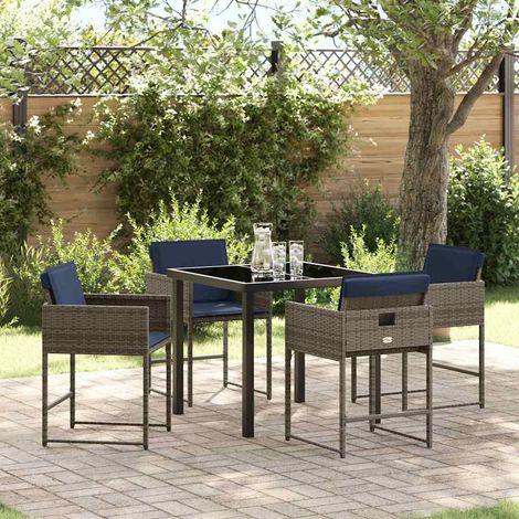 Garten Essgruppe mit Kissen 5 pcs Grau Poly-Rattan (1/5)