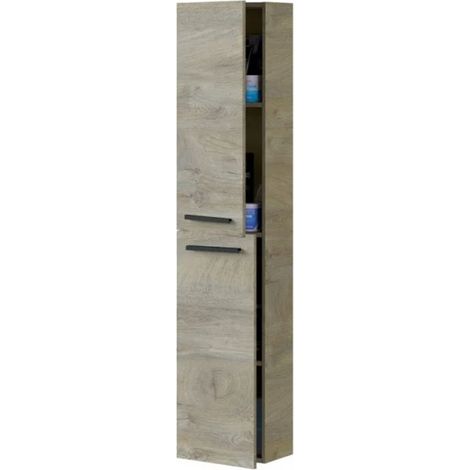 Colonne salle de bain Suspendue avec 2 Portes coloris Alaska chêne à nœuds - Hauteur 150 x Longueur 30 x Profondeur 25 cm -PEGANE-