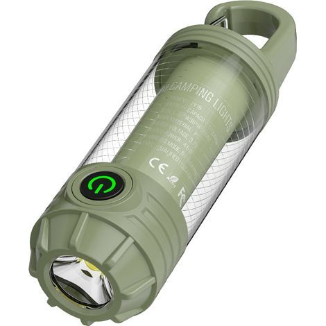 Lámpara de camping para exteriores, verde, 12,8 x 3,6 x 3,6 cm, llavero portátil, mini linterna, luz ambiental para acampar. (1/5)