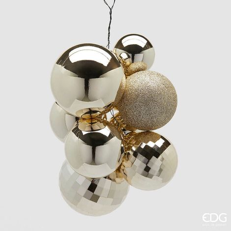 EDG Enzo De Gasperi Addobbo di Natale Grappolo MirrorMix 10 Pz Champagne