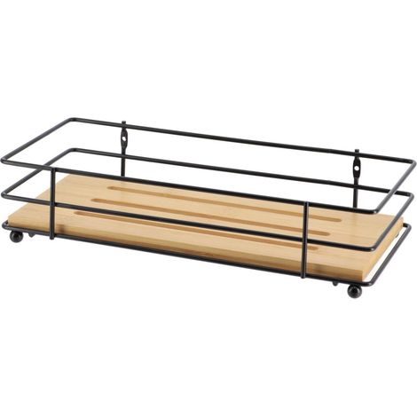 Panier rectangulaire structure metal/plateau bambou - noir/bambou - Tendance