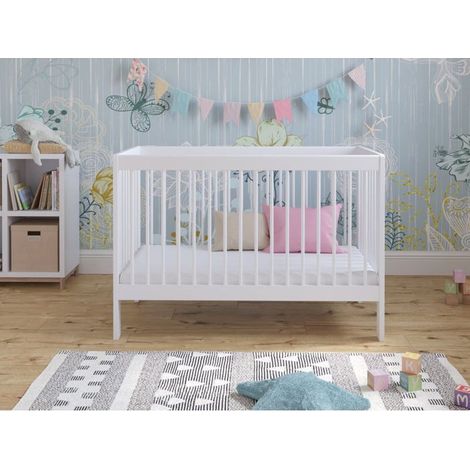Lit Bebe Evolutif en Bois Blanc 120x60cm, Transformable en Un Canapé-lit avec Une Barrière de Sécurité (1/5)