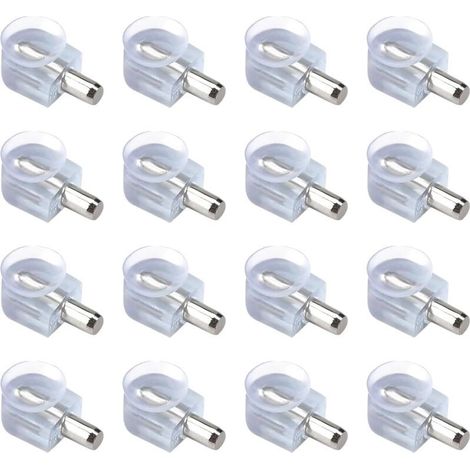 16 Pièces Chevilles De Support D'Étagère, Support de plan en cristal avec ventouse pour vitres, De L en Bois Et Verre De Armoire Rangement Meuble Placard Bibliothèque, tige 5 mm (transparent) (1/4)