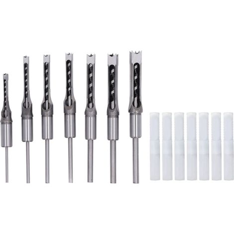 7-piece square drive woodworking drill bit set: 1/4 inch, 5/16 inch, 3/8 inch, 2/5 inch, 1/2 inch, 9/16 inch, 5/8 inch, HSS mortising chisel bits (1/5)