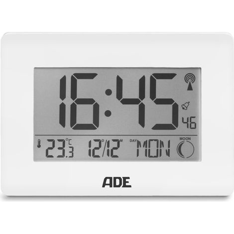 Orologio elettronico XXL con termometro e sveglia ADE, 23 x 3 x 16 cm, bianco