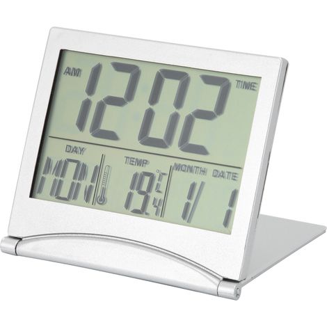 Réveil électronique pliable compact de bureau, horloge avec calendrier, température et minuteur, idéal pour les voyages (1/5)