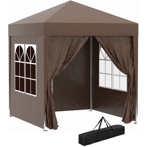 Pavillon pliable, tente à bière, 4 panneaux latéraux amovibles, 2 fenêtres, structure métallique, 2 x 2 m, marron (1/5)