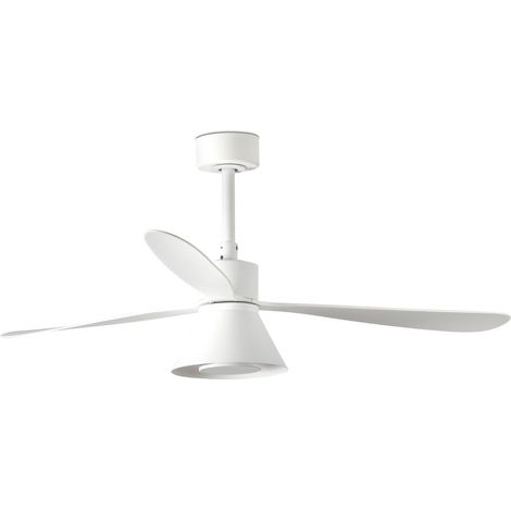 FARO Ventilador de techo en acero Bianco Opaco motor DC silencioso 6 velocidades función inversa apto para techos inclinados palas resistentes Amelia FARO-337601T