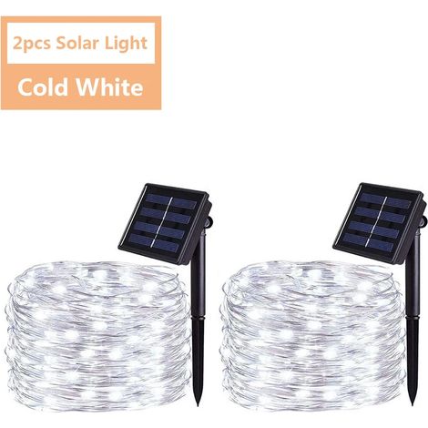 Guirlande lumineuse féérique LED (7 m, 50 LED, 2 pièces blanches) étanche, à énergie solaire, idéale pour décorer un sapin de Noël ou un jardin. Compatible avec les décorations de jardin et d'arbre. (1/5)