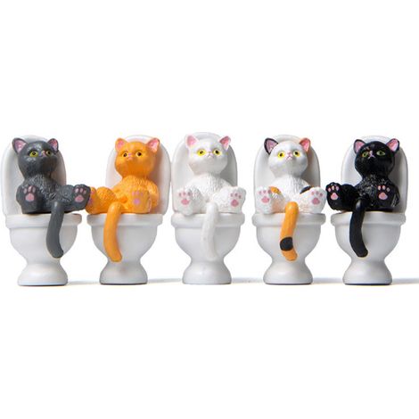5 Figurines de Chat Assis sur Toilette - Mini Statues Décoratives pour Maison, Bureau ou Jardin - Idée Cadeau Originale pour Amateurs d'Animaux
