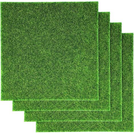 Lot de 4 tapis d'herbe artificielle pour modélisme - 15 x 15 cm - Pelouse miniature - Décoration de jardin miniature - Mousse artificielle - Décoration de jardin - Pour accessoires (1/5)