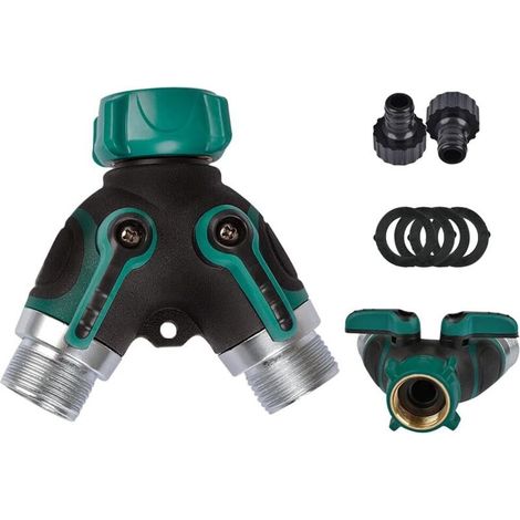 Séparateur de robinet 2 voies 3/4" avec 2 vannes individuelles et 4 joints en caoutchouc – Adaptateur arrosage double sortie (1/5)