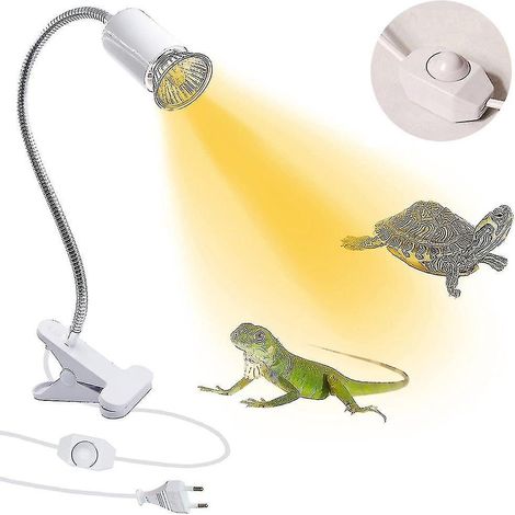 Lampe chauffante pour reptiles et tortues, lampe de table chauffante avec pince rotative à 360° en céramique flexible et variateur pour lampe de bureau blanche. (1/4)