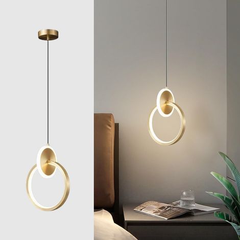 Suspension de chevet Ring, lampe suspendue linéaire en métal avec abat-jour en acrylique, suspension ronde et fine, lustre LED moderne 12 W - 3 couleurs(Gold) (1/5)