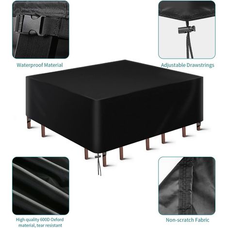 Housse Salon de Jardin, Housse Table de Jardin 600D Oxford Tissu Protection pour Tous Les Temps, pour Ensembles de Table et de Canapé avec Corde et Boucle Verrouillage (150 x 90 x 75 cm) (1/4)