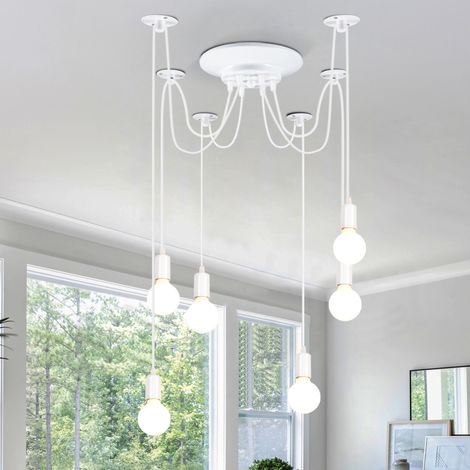 Lustre Araignée E27 Douille Rétro Suspension DIY Luminaire Blanc, Ajustable Longueur avec 2,0M Fil, 6 Douilles (1/5)